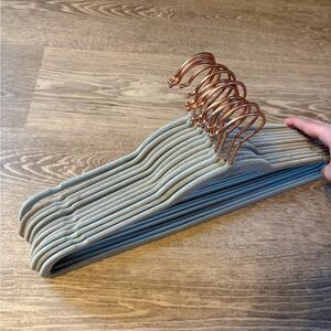 Set of 12 Gray Velvet Hangers with Copper Hooks